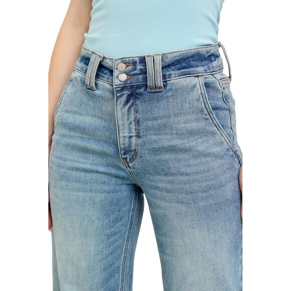Women's High Waisted Wide Leg Jeans Double Button Zipper 13 - Picture 5 of 5